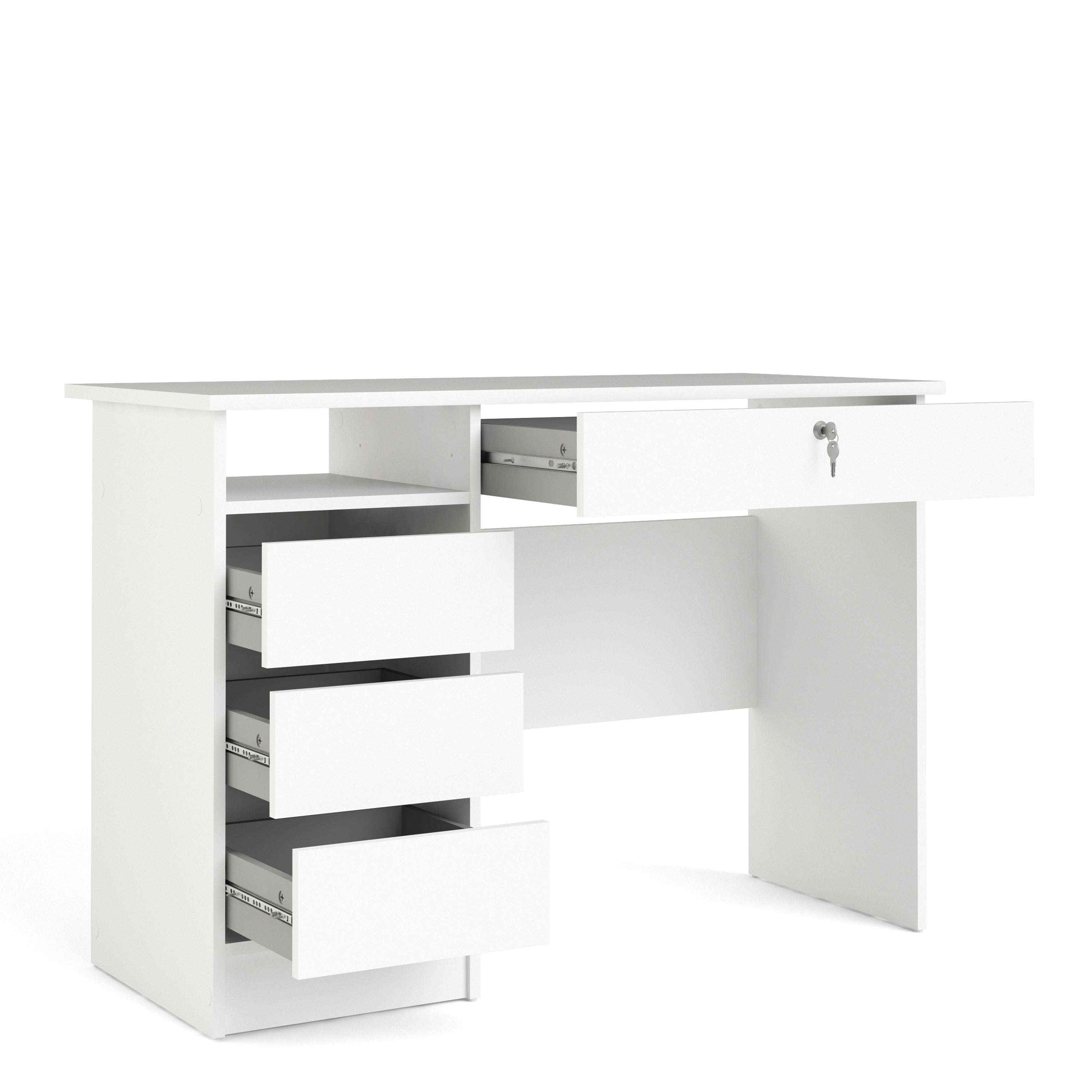 Fenton 4 Drawer Desk Handleless Drawer in White