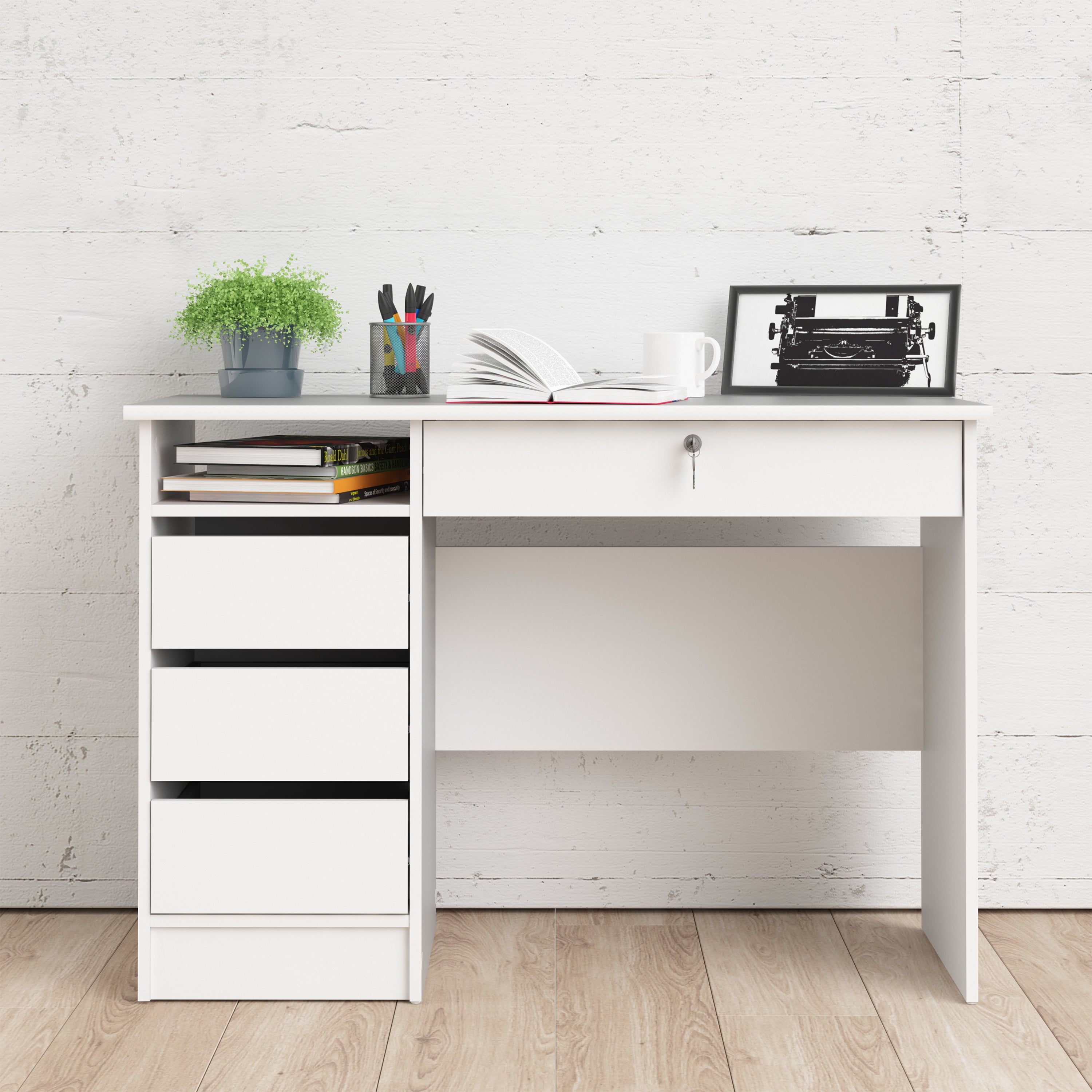 Fenton 4 Drawer Desk Handleless Drawer in White