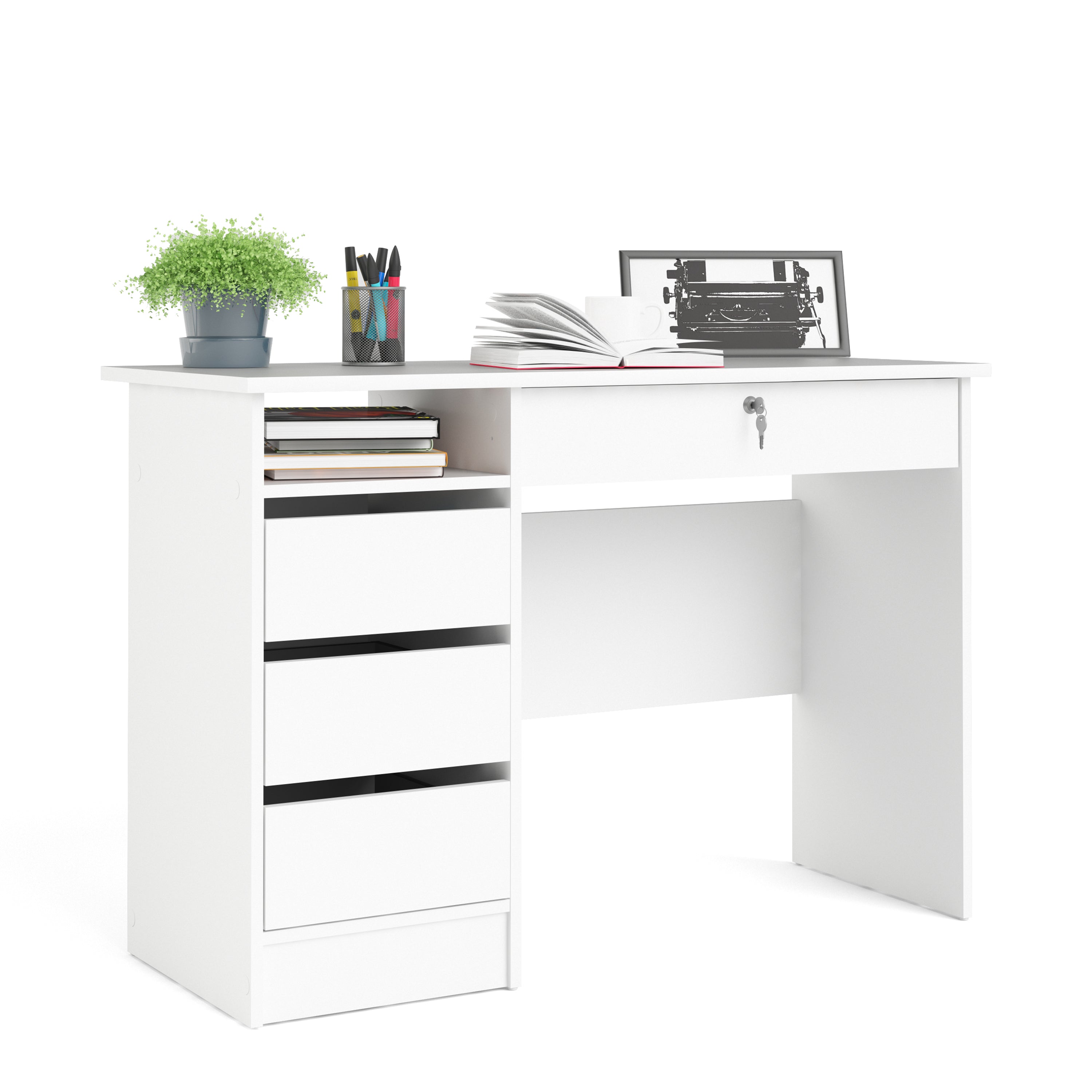 Fenton 4 Drawer Desk Handleless Drawer in White