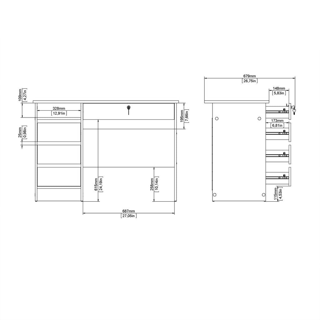 Fenton 4 Drawer Desk Handleless Drawer in Jackson Hickory Oak