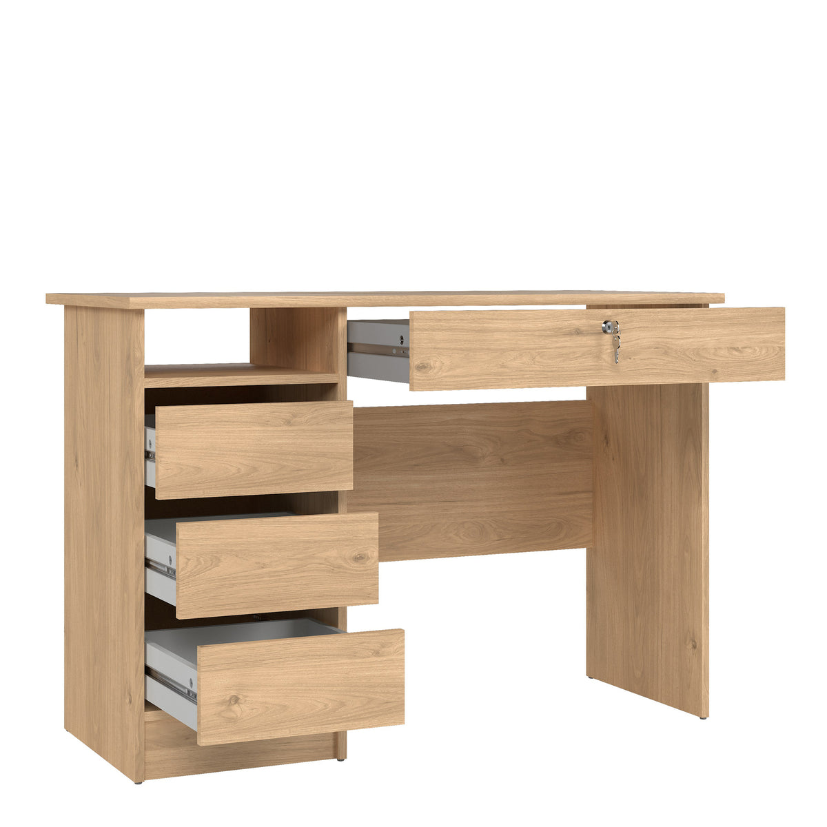 Fenton 4 Drawer Desk Handleless Drawer in Jackson Hickory Oak