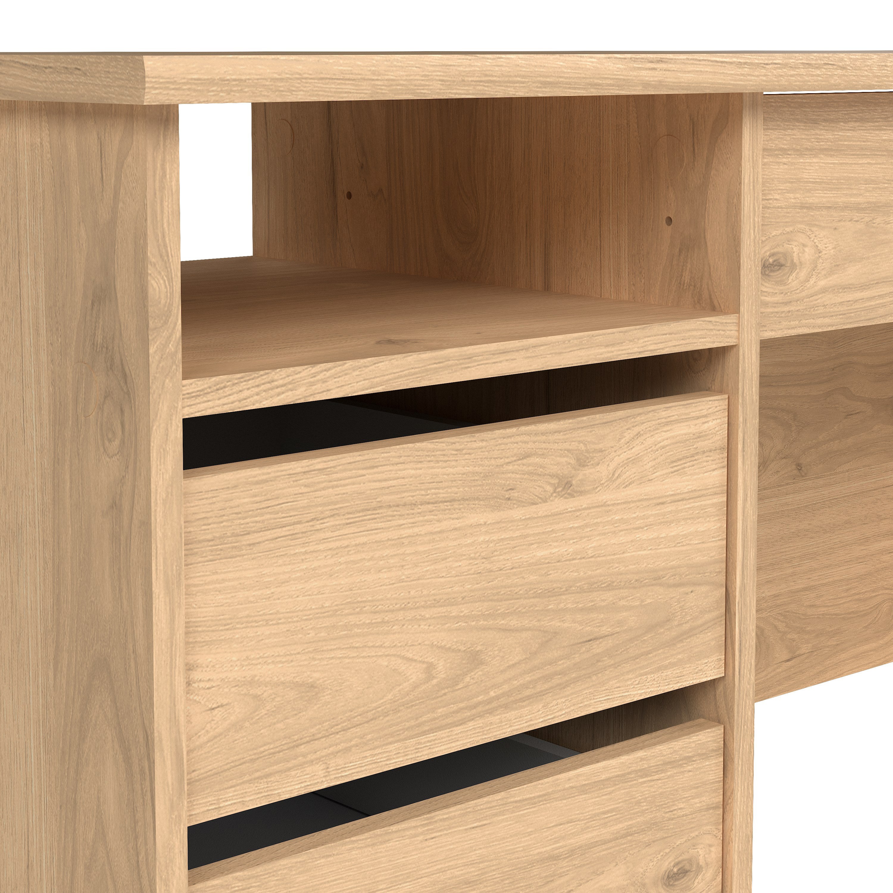 Fenton 4 Drawer Desk Handleless Drawer in Jackson Hickory Oak