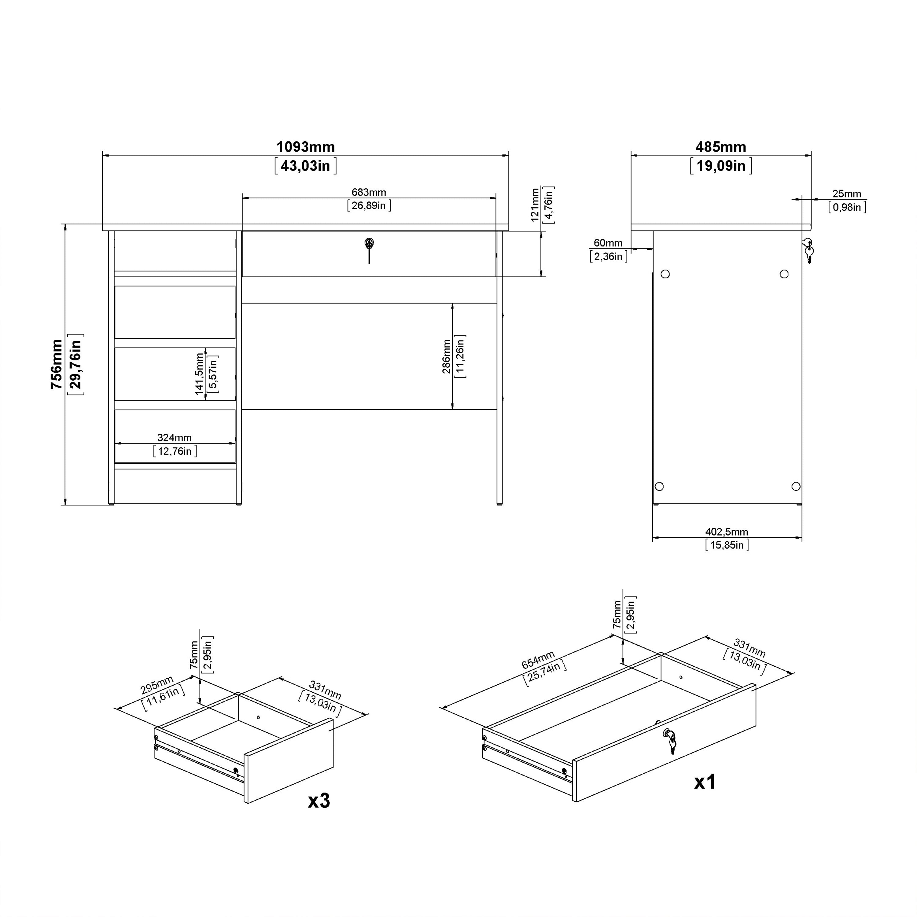 Fenton 4 Drawer Desk Handleless Drawer in Jackson Hickory Oak