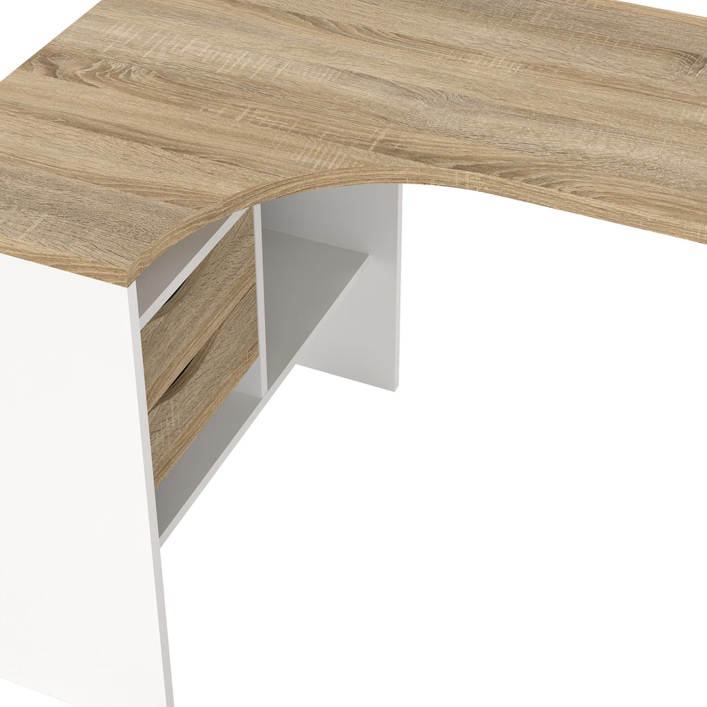 Fenton Corner Desk 2 Drawers in White and Oak