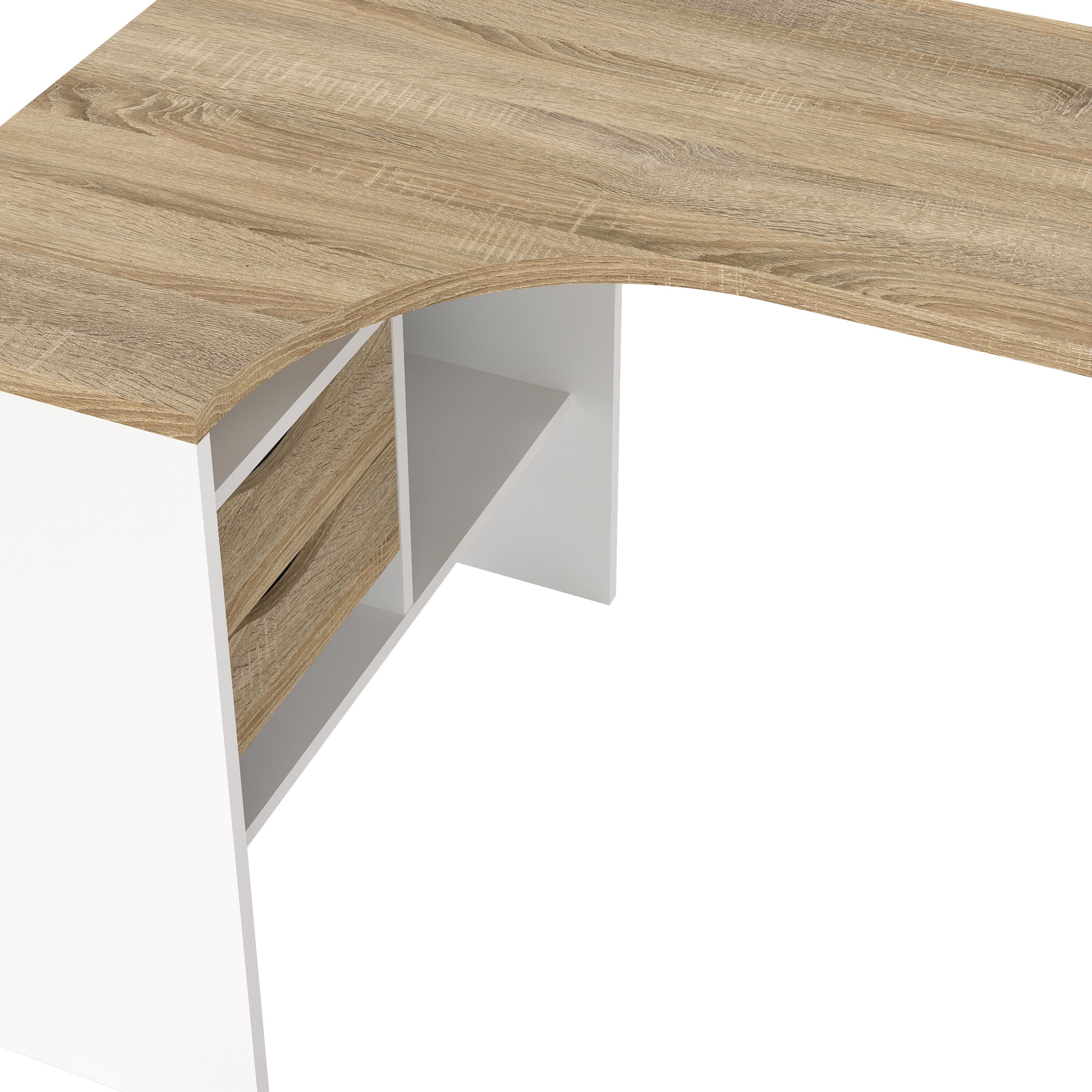 Fenton Corner Desk 2 Drawers in White and Oak