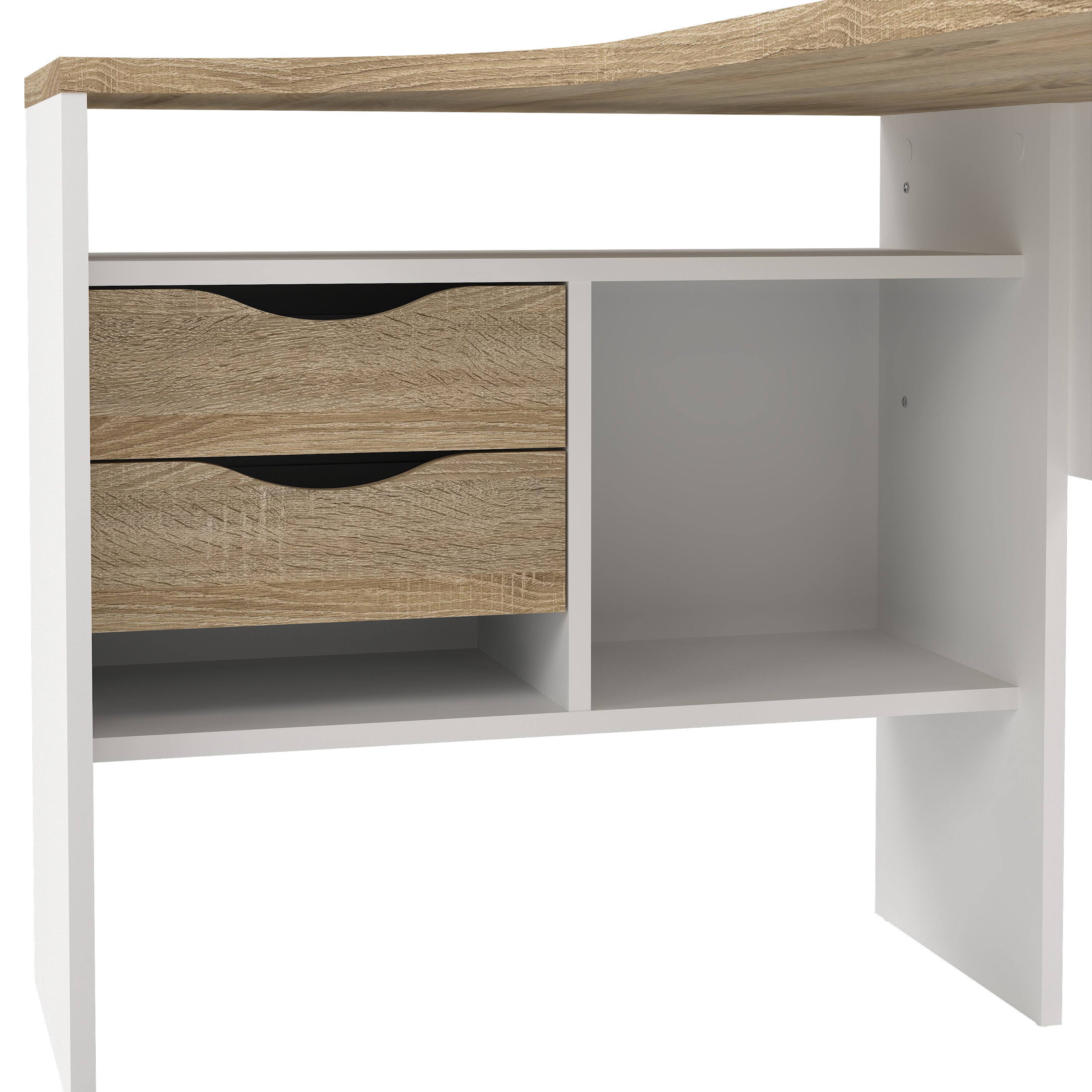 Fenton Corner Desk 2 Drawers in White and Oak