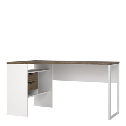 Fenton Corner Desk 2 Drawers in White and Truffle Oak