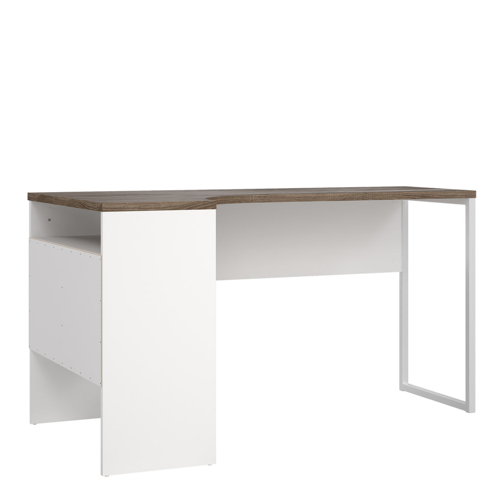 Fenton Corner Desk 2 Drawers in White and Truffle Oak