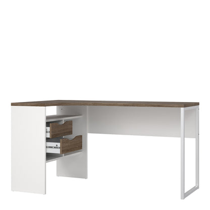 Fenton Corner Desk 2 Drawers in White and Truffle Oak