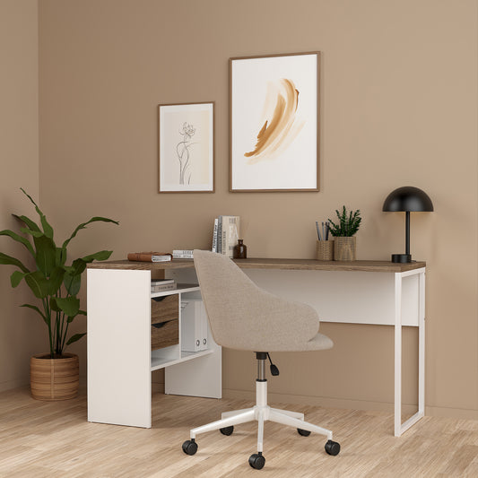 Fenton Corner Desk 2 Drawers in White and Truffle Oak