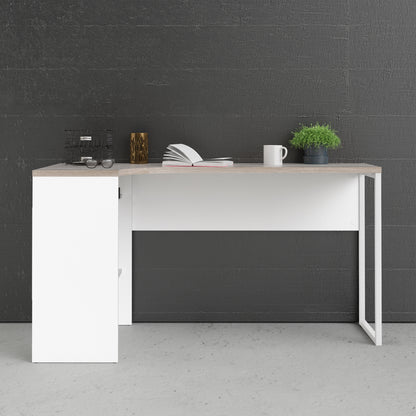 Fenton Corner Desk 2 Drawers in White and Truffle Oak