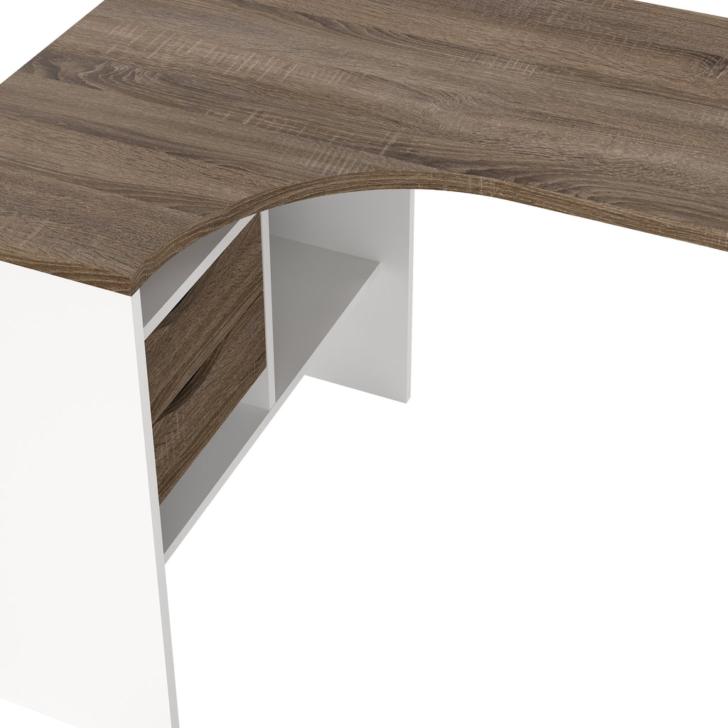 Fenton Corner Desk 2 Drawers in White and Truffle Oak