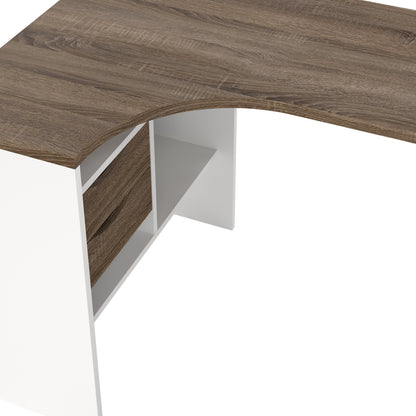 Fenton Corner Desk 2 Drawers in White and Truffle Oak