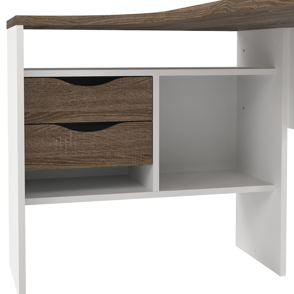 Fenton Corner Desk 2 Drawers in White and Truffle Oak