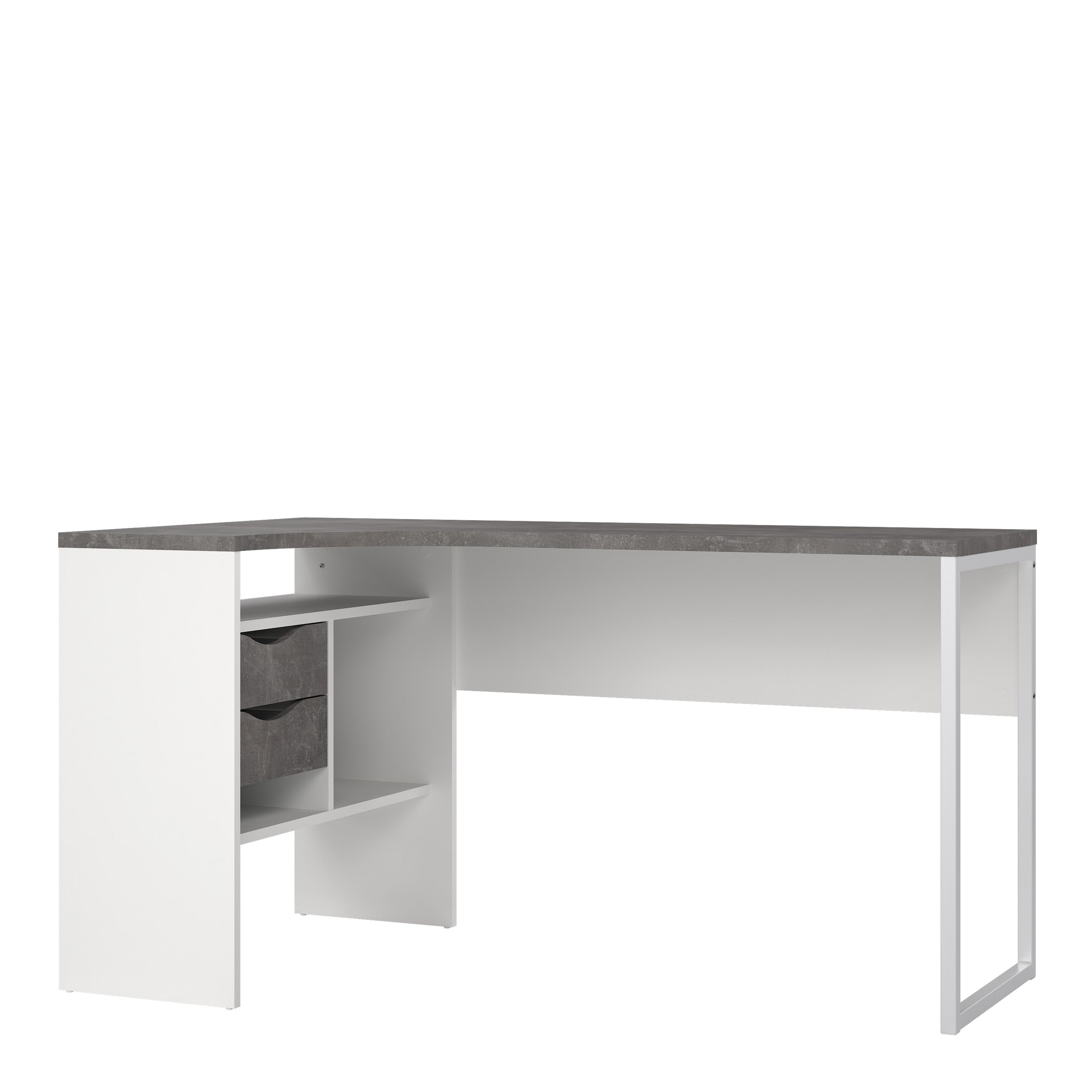 Fenton Corner Desk 2 Drawers in White and Grey
