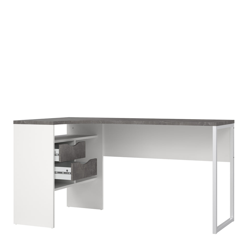 Fenton Corner Desk 2 Drawers in White and Grey