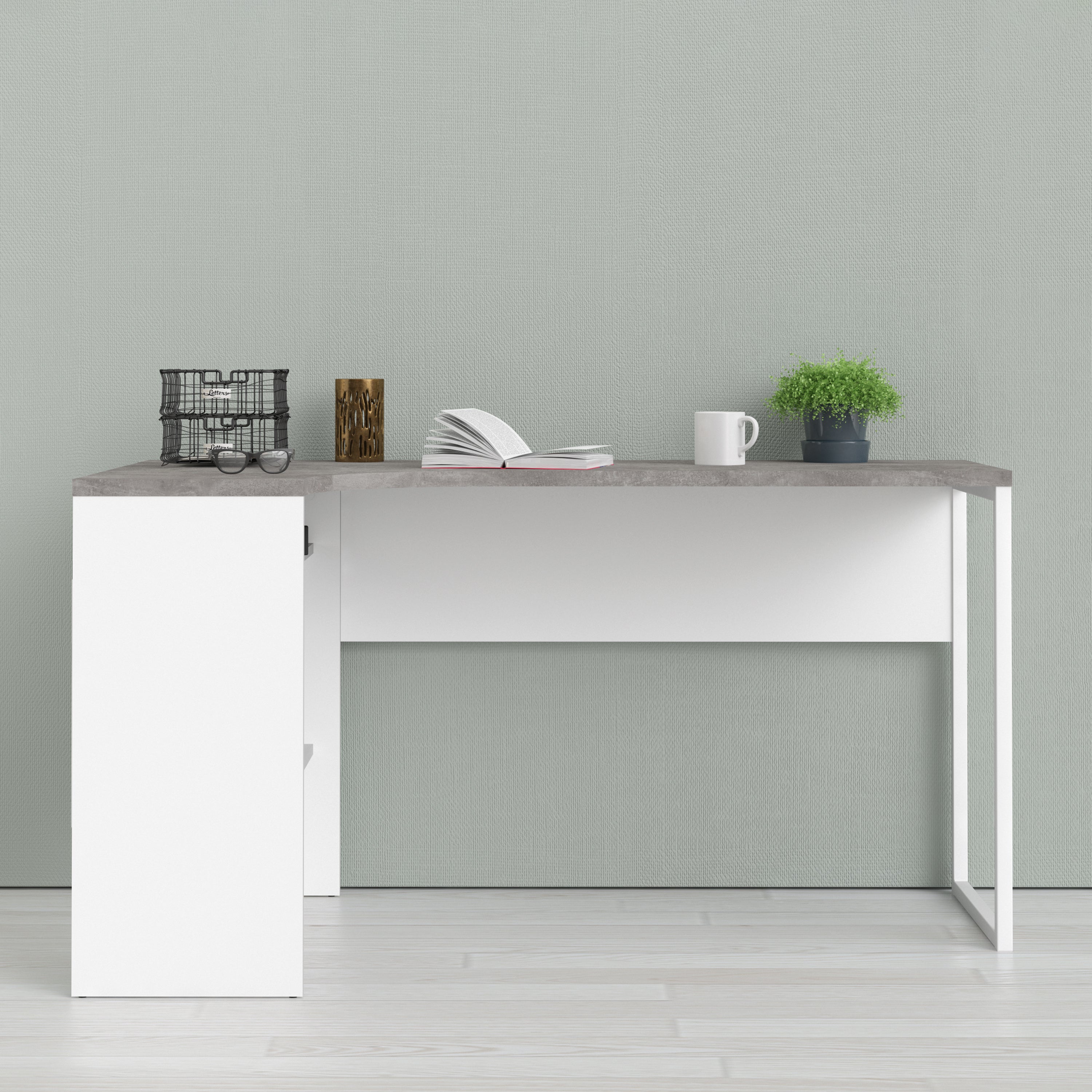 Fenton Corner Desk 2 Drawers in White and Grey