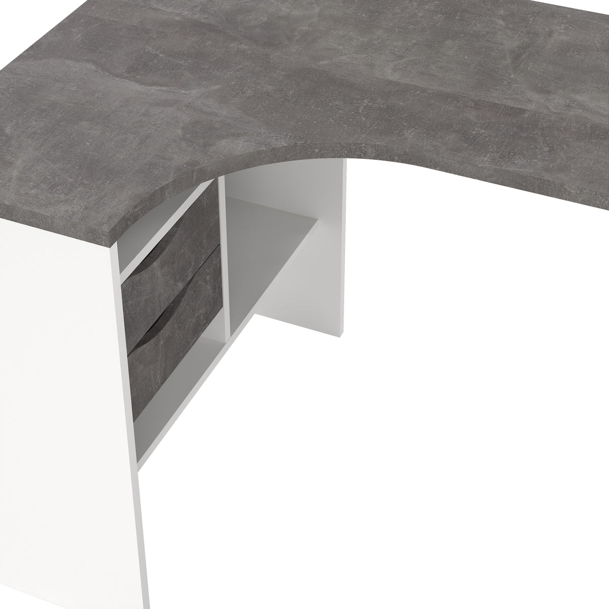 Fenton Corner Desk 2 Drawers in White and Grey