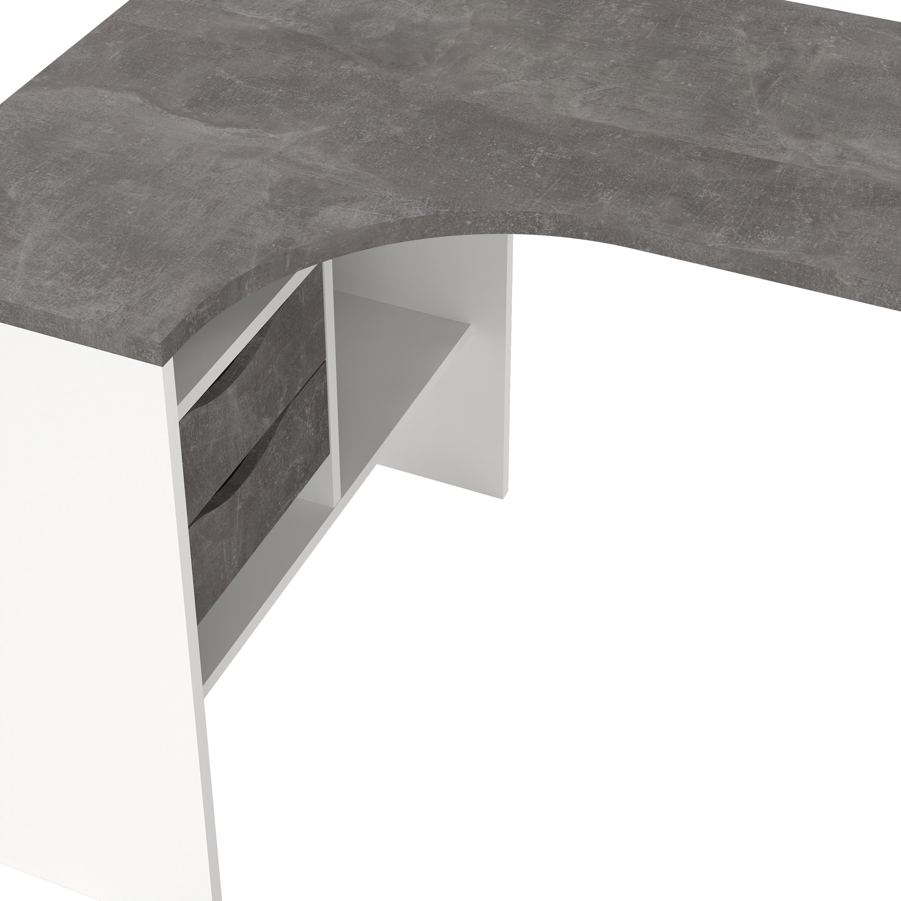 Fenton Corner Desk 2 Drawers in White and Grey