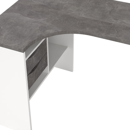 Fenton Corner Desk 2 Drawers in White and Grey