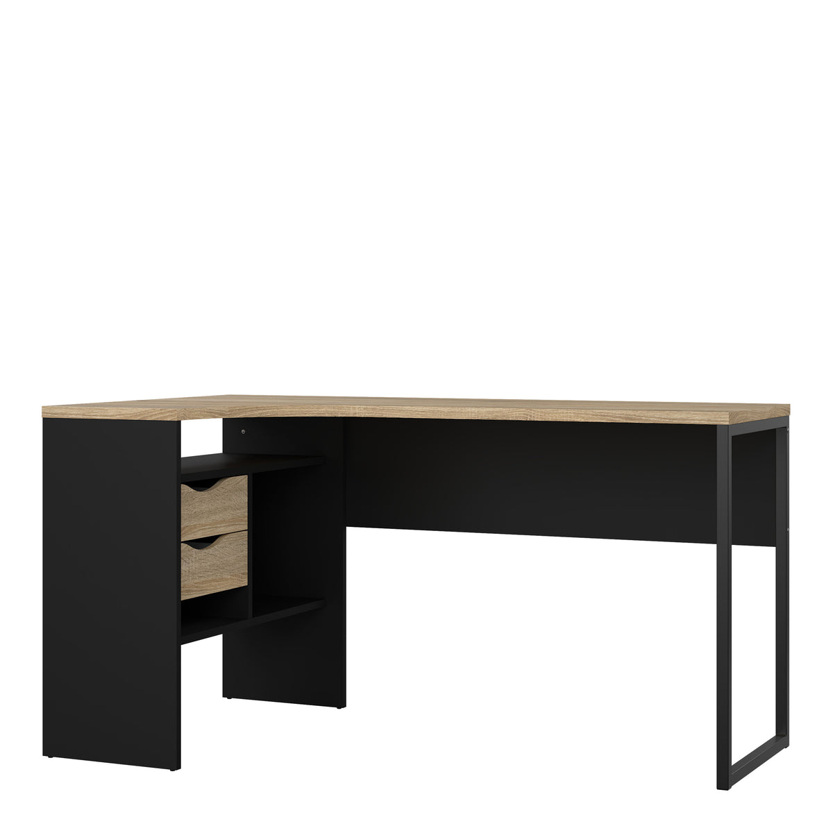 Fenton Corner Desk 2 Drawers in Black Matt and Oak