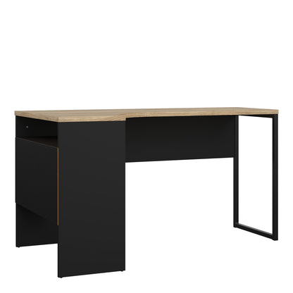 Fenton Corner Desk 2 Drawers in Black Matt and Oak