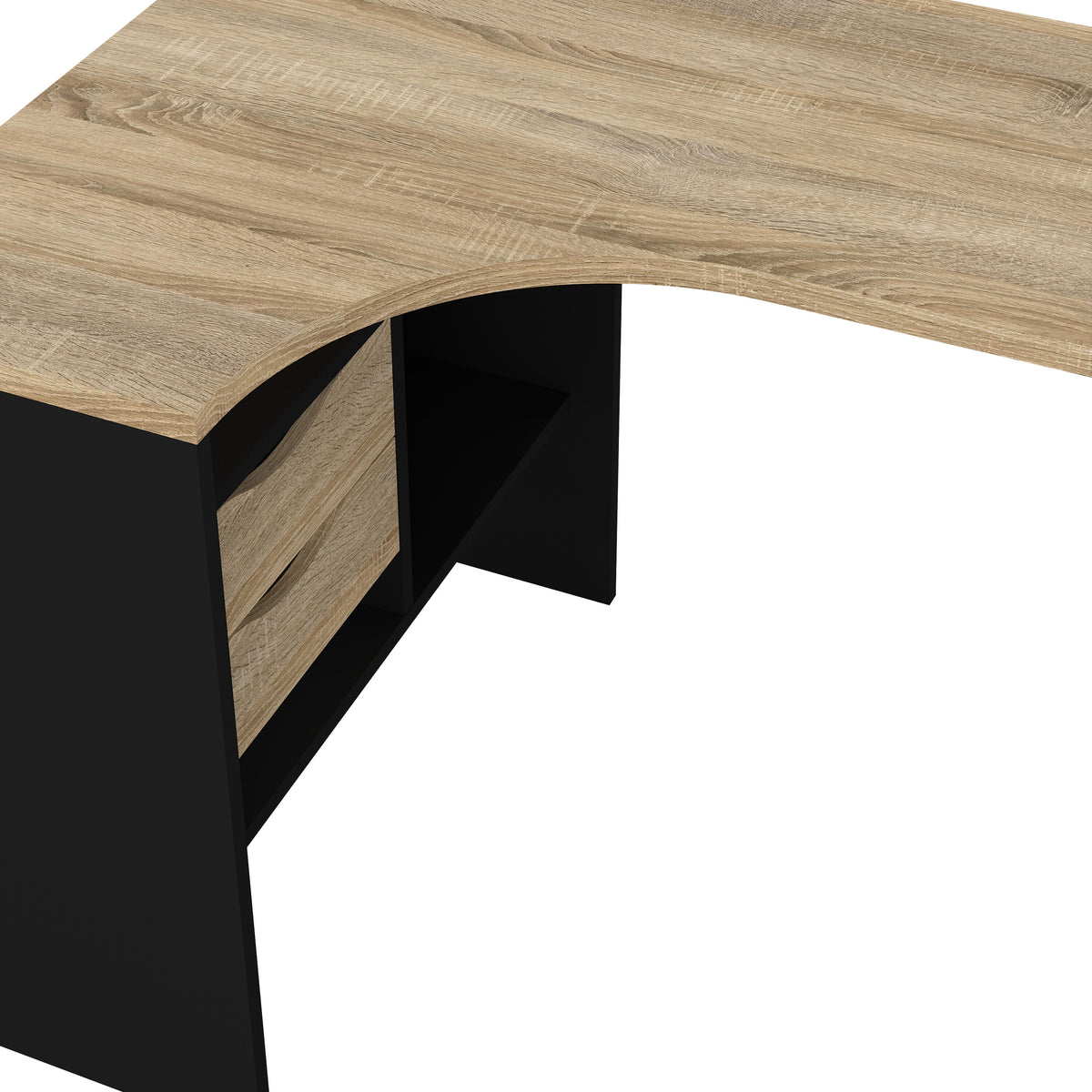 Fenton Corner Desk 2 Drawers in Black Matt and Oak