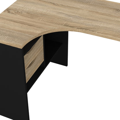 Fenton Corner Desk 2 Drawers in Black Matt and Oak