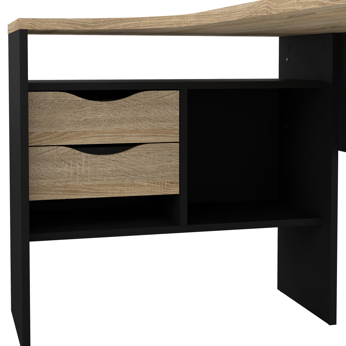 Fenton Corner Desk 2 Drawers in Black Matt and Oak