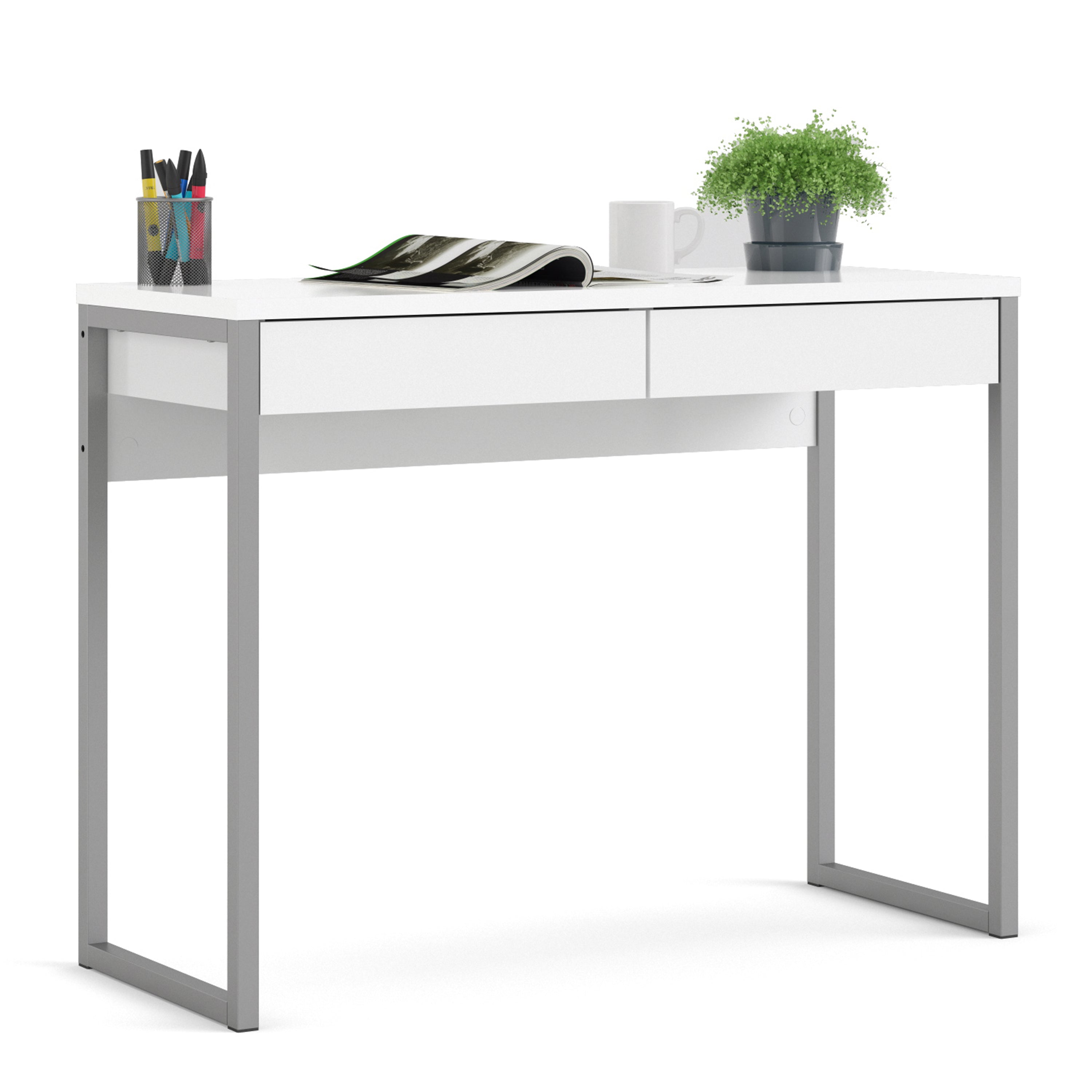 Fenton Desk 2 Drawers in White High Gloss