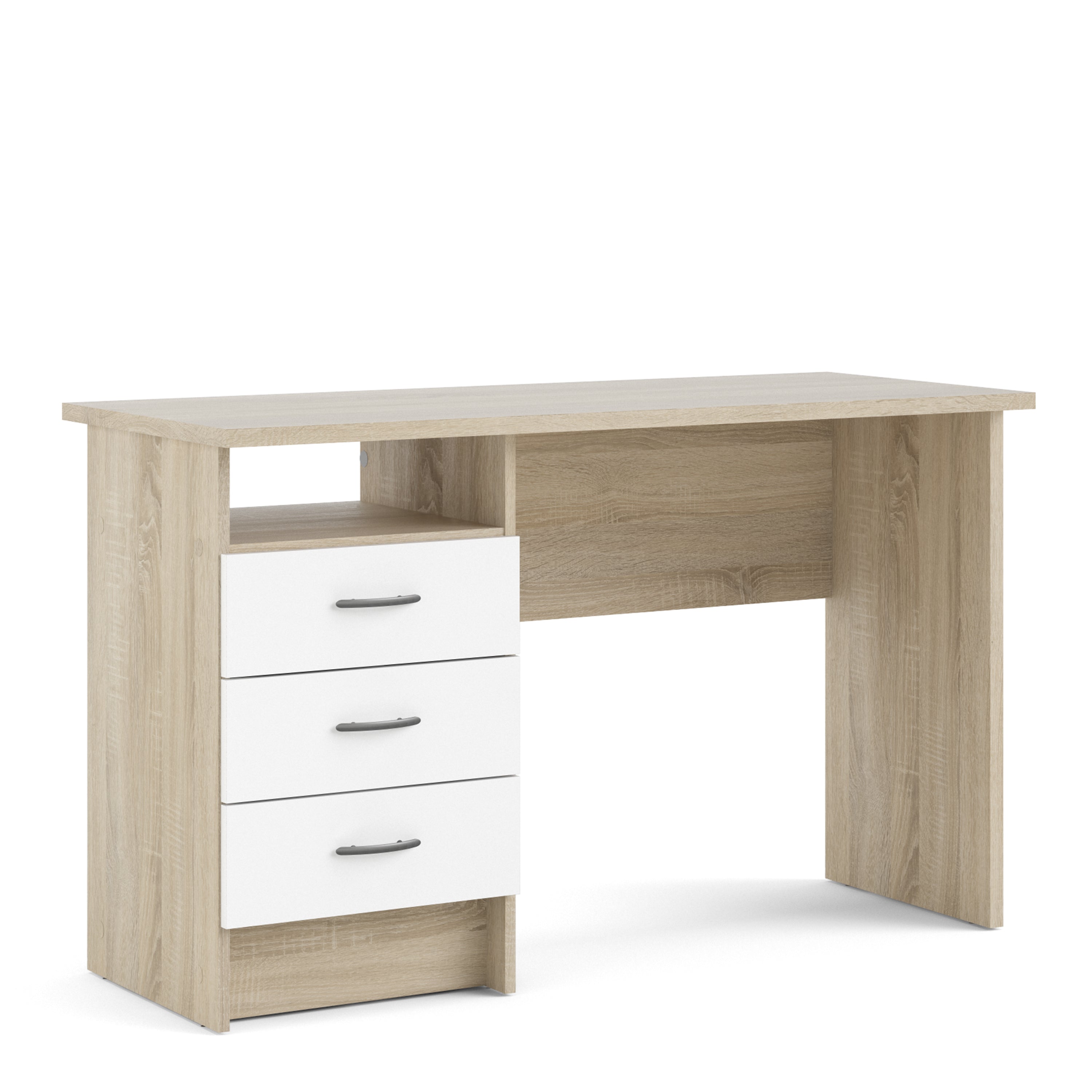 Fenton Oak Desk 3 White Drawers
