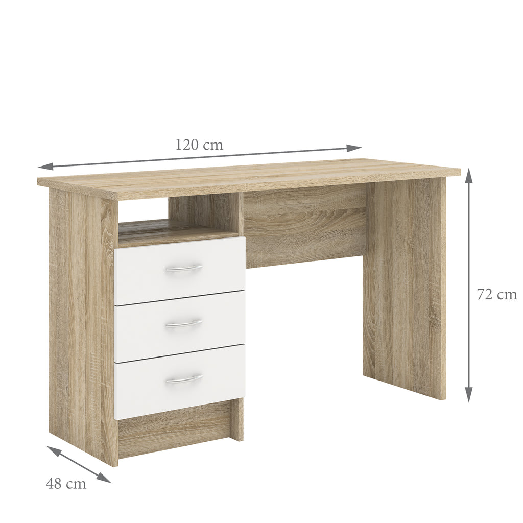 Fenton Oak Desk 3 White Drawers