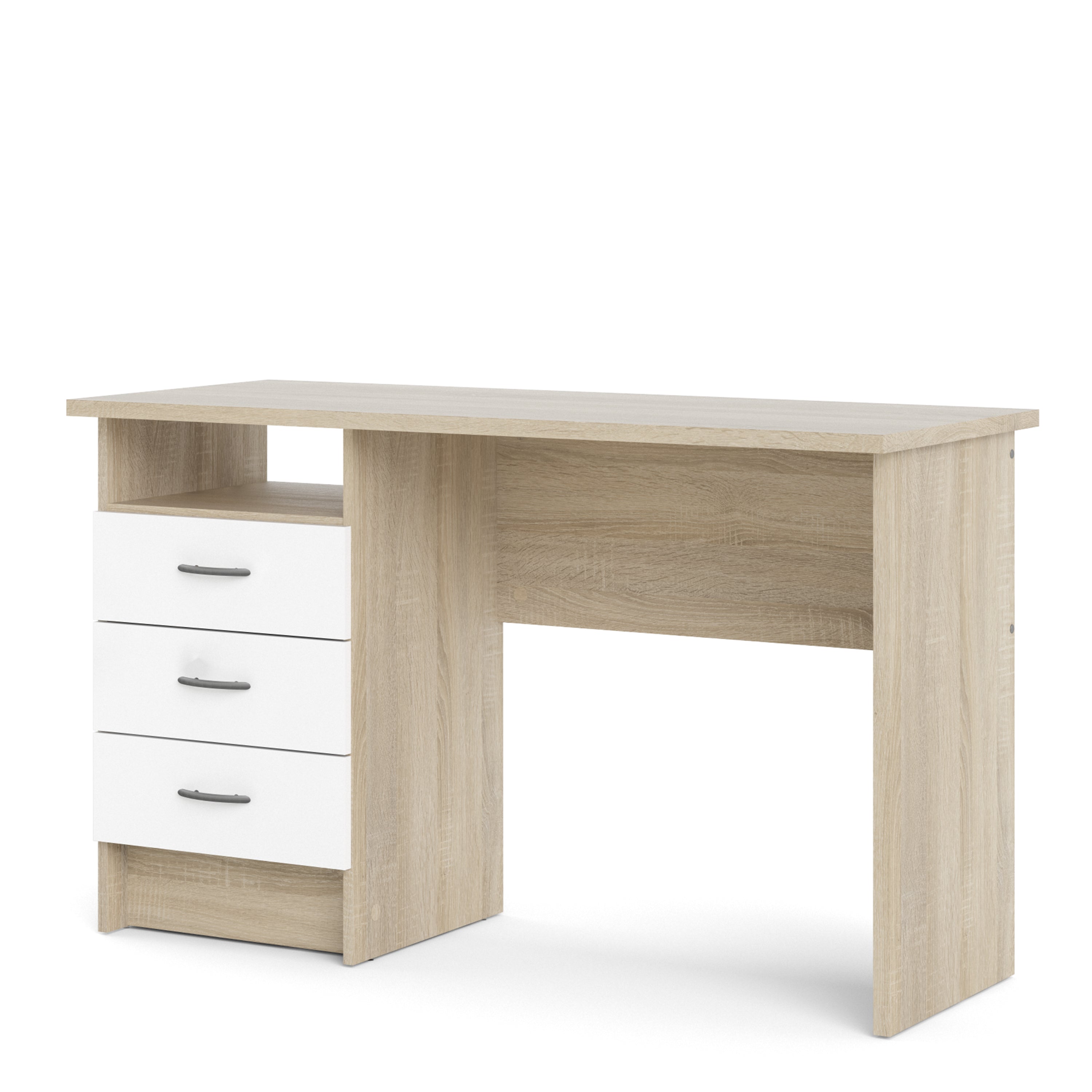 Fenton Oak Desk 3 White Drawers