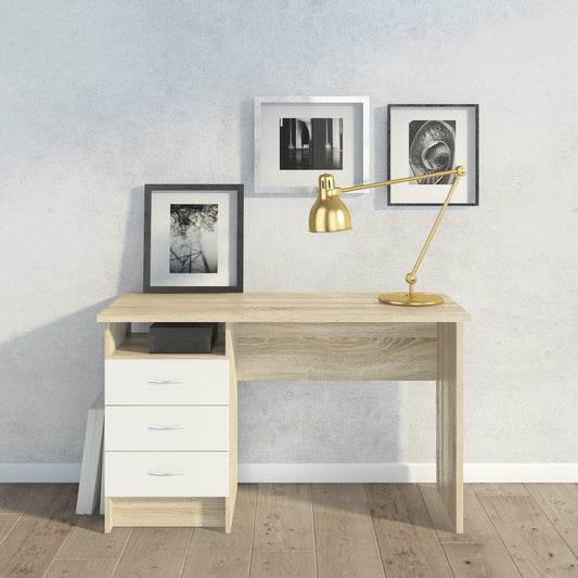 Fenton Oak Desk 3 White Drawers