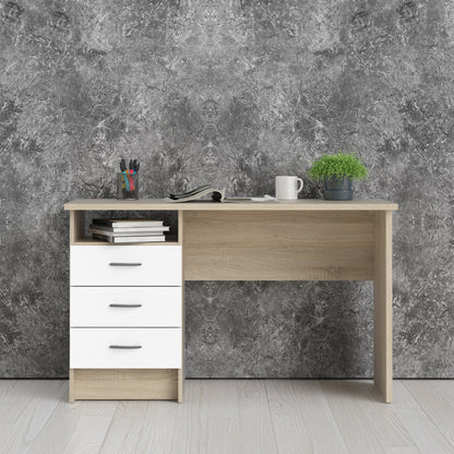 Fenton Oak Desk 3 White Drawers