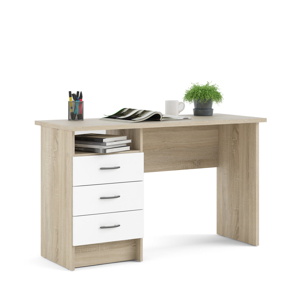 Fenton Oak Desk 3 White Drawers