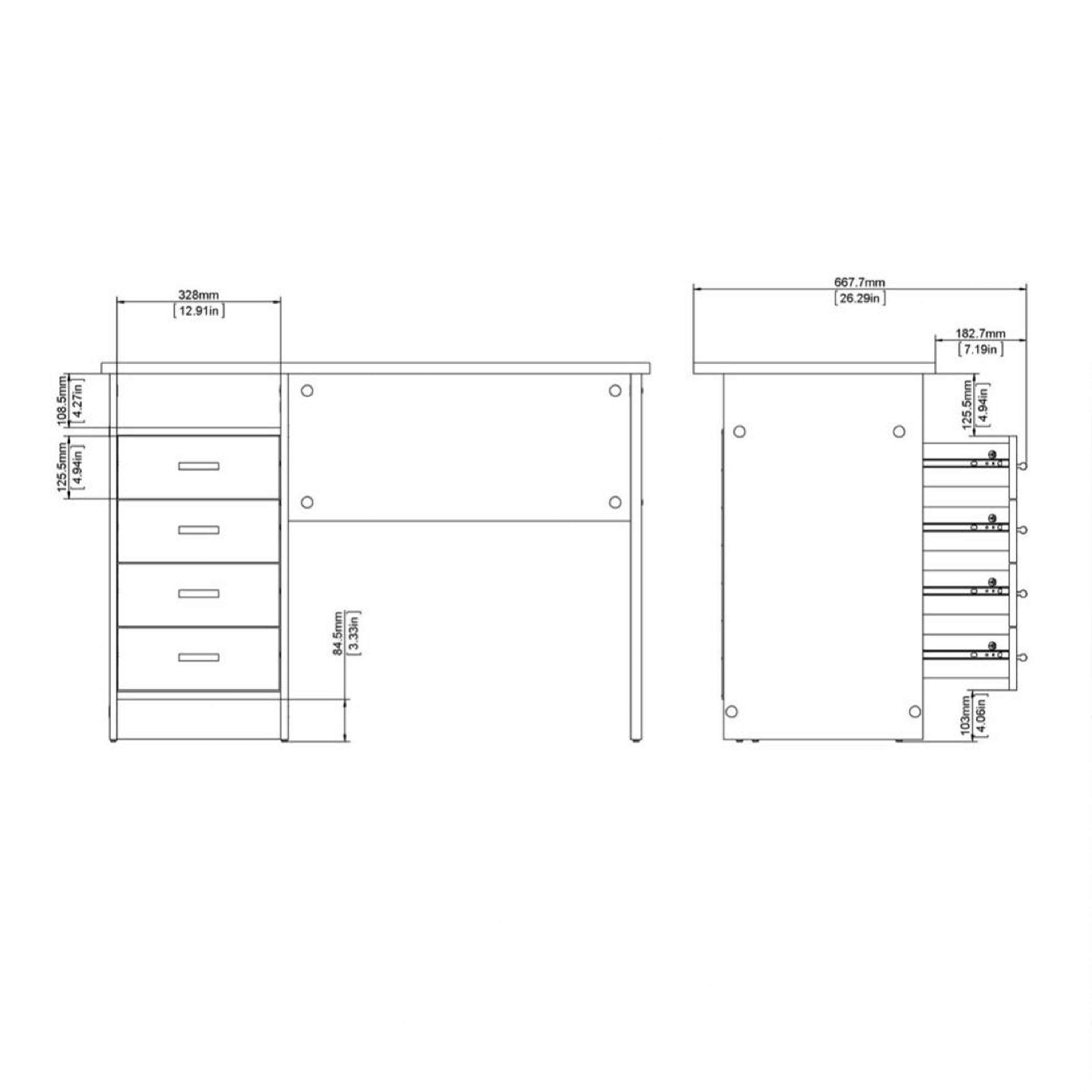 Fenton 4 Drawer Desk in White