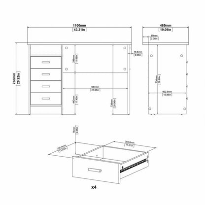Fenton 4 Drawer Desk in White