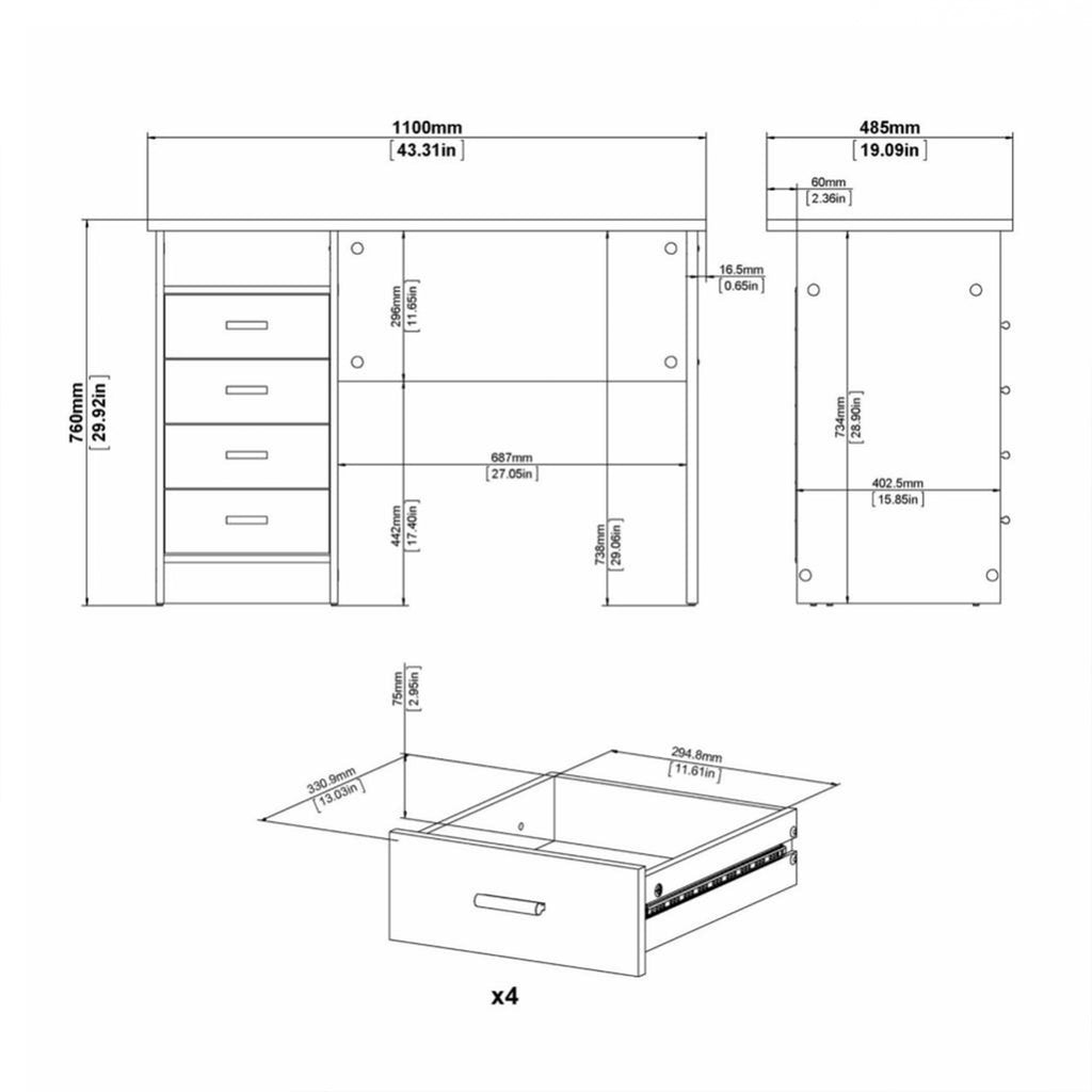 Fenton 4 Drawer Desk in Oak