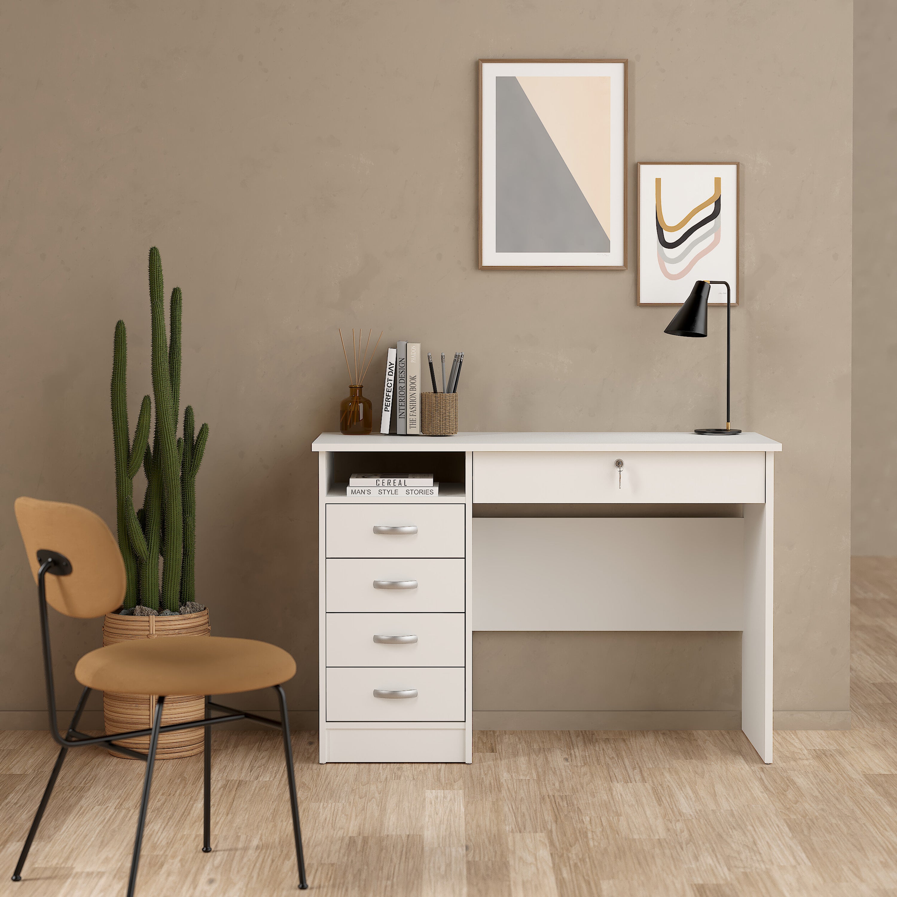 Fenton Desk 5 Drawers in White