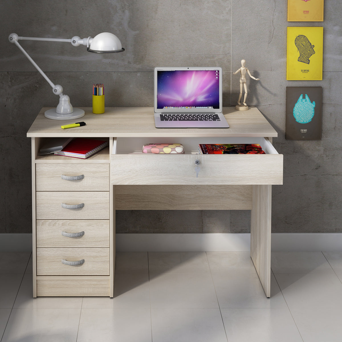 Fenton Desk 5 Drawers in Oak