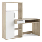 Fenton Desk Multi Functional Desk with Drawer and 1 Door in White and Oak