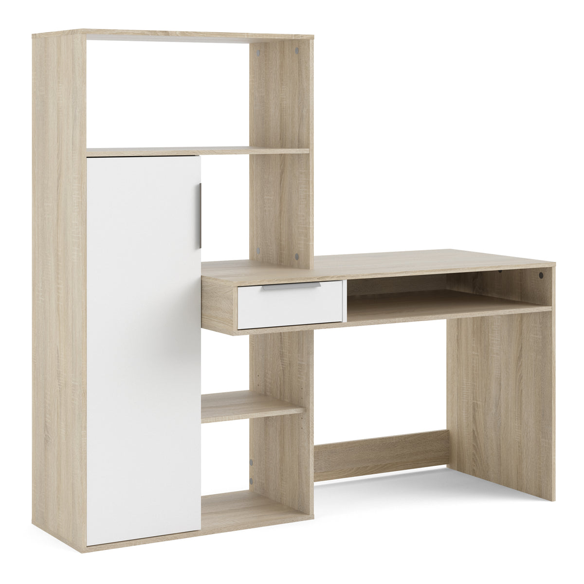 Fenton Desk Multi Functional Desk with Drawer and 1 Door in White and Oak