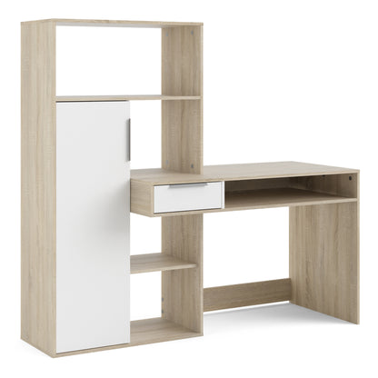 Fenton Desk Multi Functional Desk with Drawer and 1 Door in White and Oak