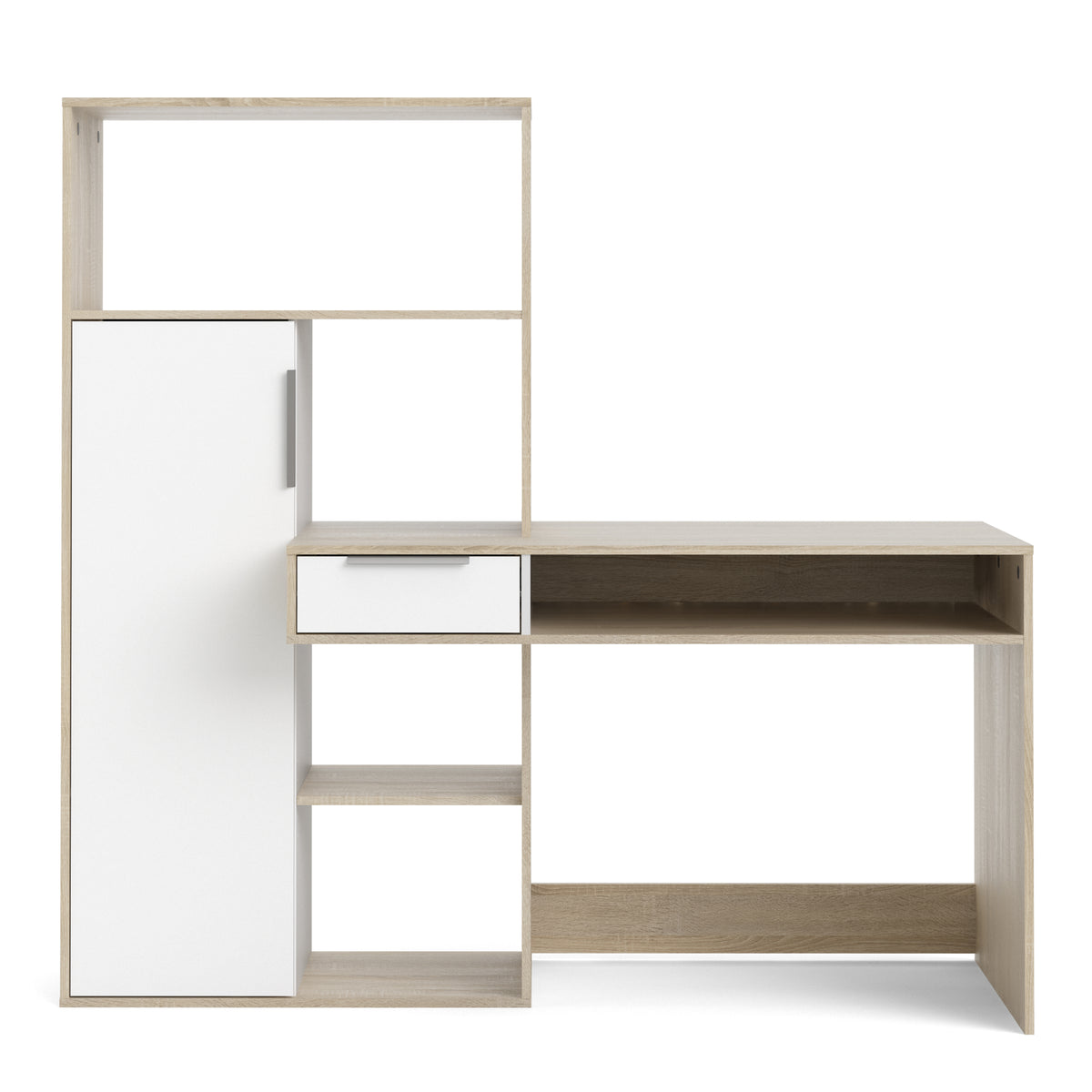 Fenton Desk Multi Functional Desk with Drawer and 1 Door in White and Oak