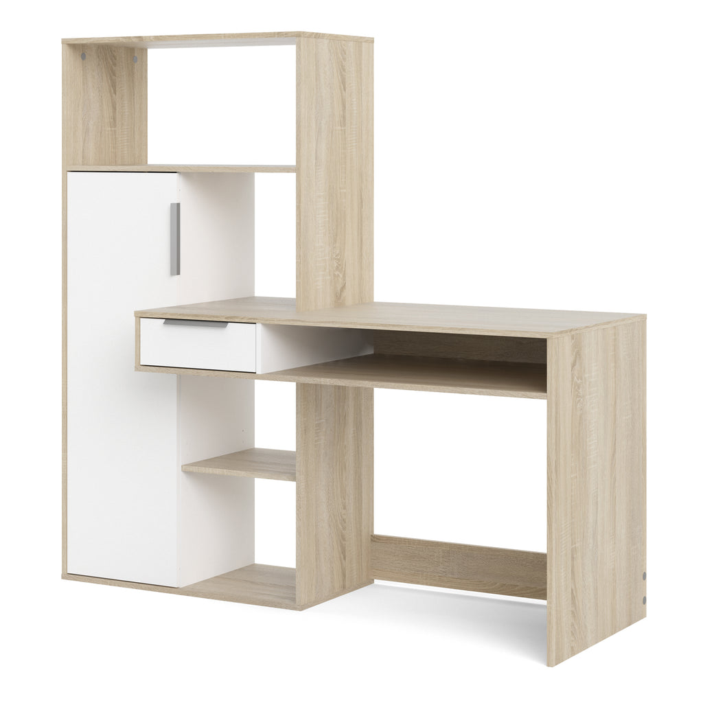 Fenton Desk Multi Functional Desk with Drawer and 1 Door in White and Oak