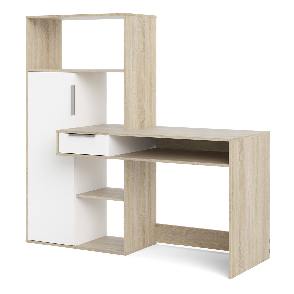 Fenton Desk Multi Functional Desk with Drawer and 1 Door in White and Oak