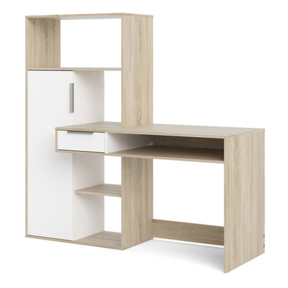 Fenton Desk Multi Functional Desk with Drawer and 1 Door in White and Oak