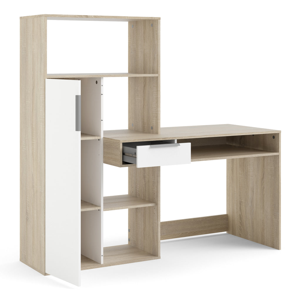 Fenton Desk Multi Functional Desk with Drawer and 1 Door in White and Oak