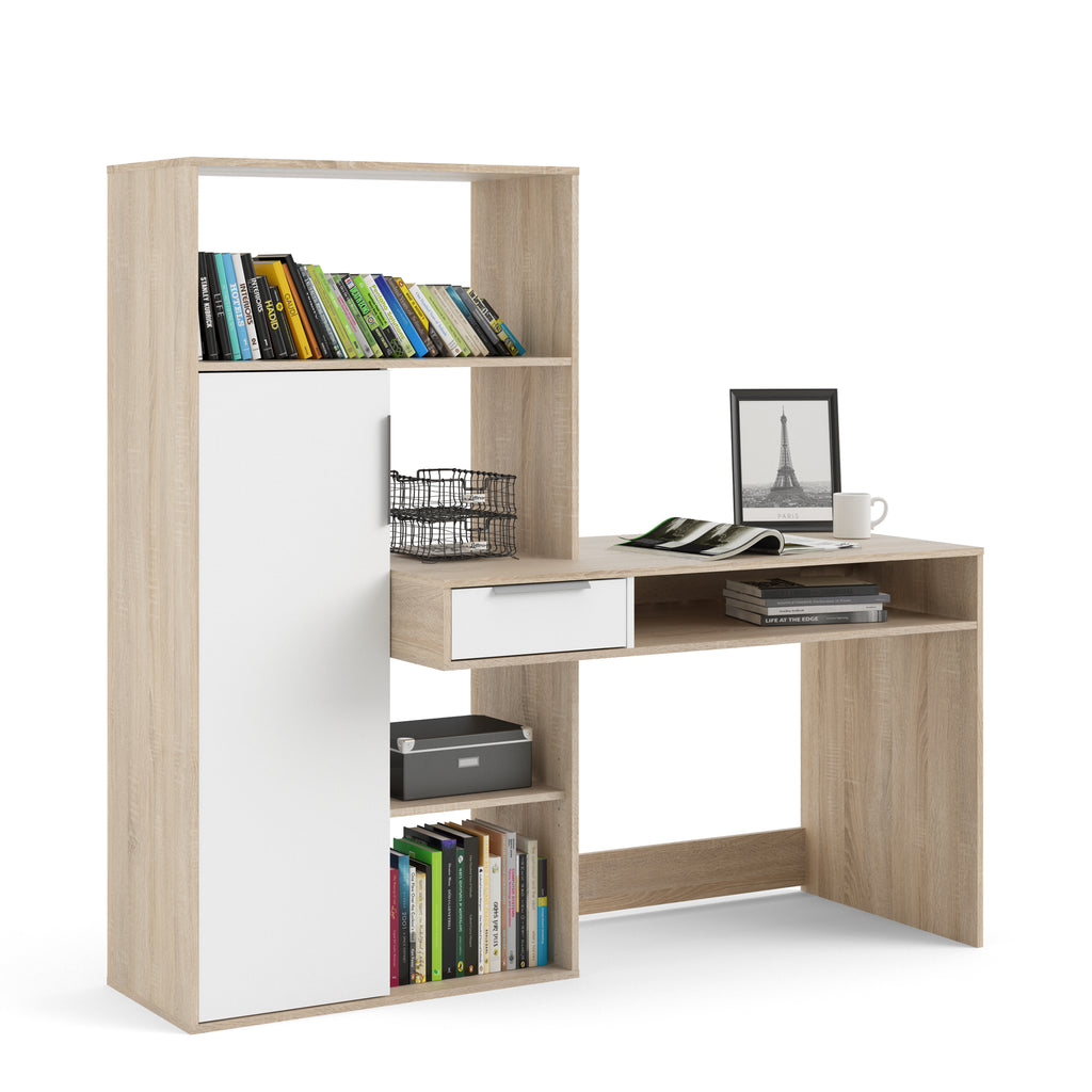 Fenton Desk Multi Functional Desk with Drawer and 1 Door in White and Oak